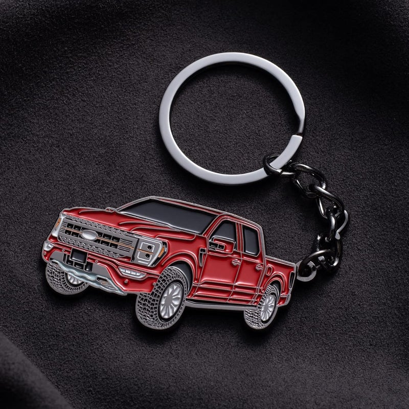 SINLAKUA مفتاح F150 لحافظة فورد F150 ملحقات 2023 غطاء مفتاح F-150 2022 شاحنة لعبة معدنية ملحقات حلقة مفتاح حمراء - Image 2